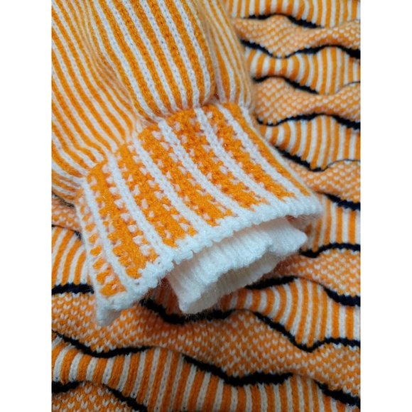 Vtg Womens Crazy Orange Wavy 3D Chunky Knit Cardigan Sweater Birdseye Stripe L? - Picture 9 of 11